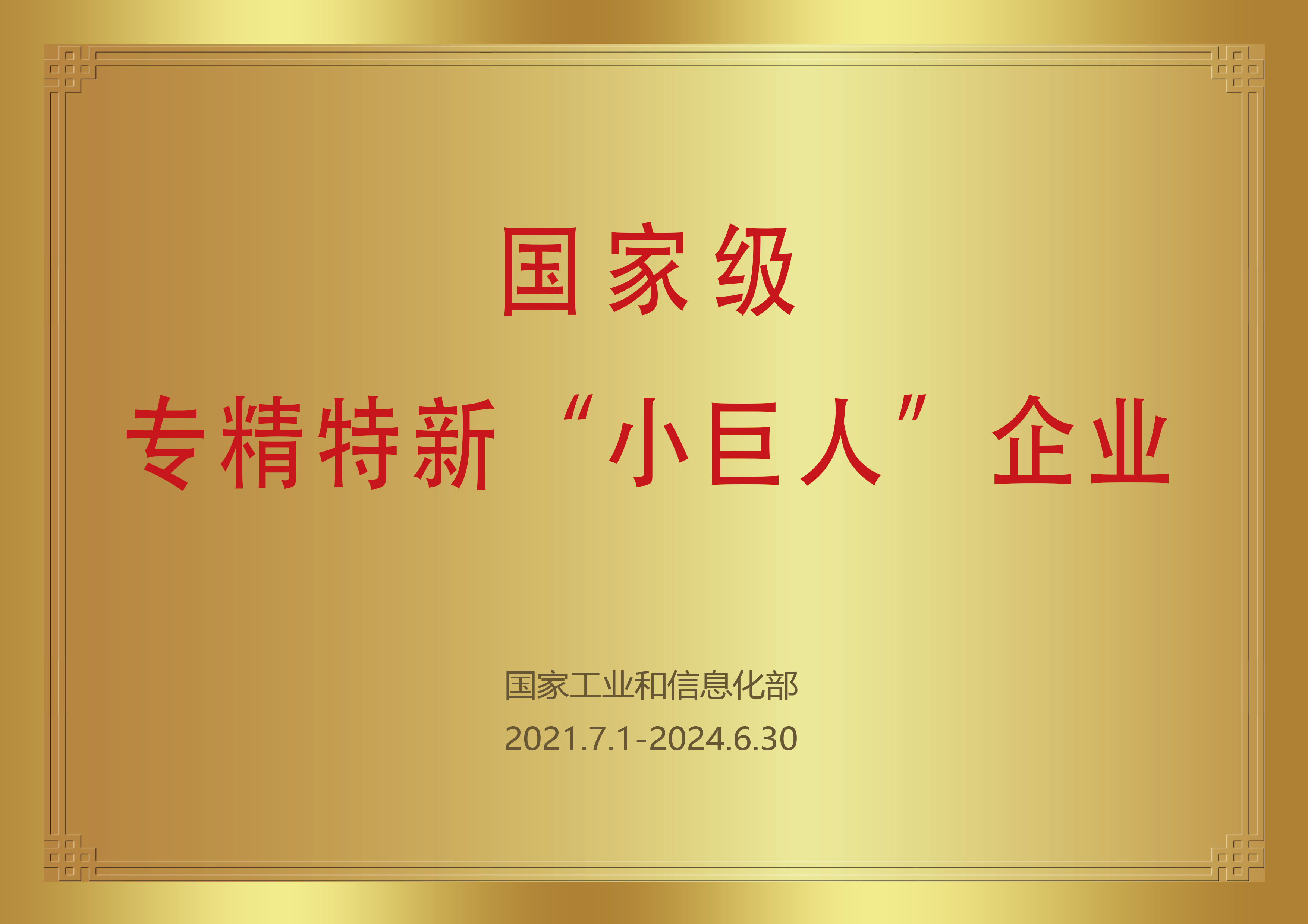 國(guó)家級(jí)專(zhuān)精特新小巨人證書(shū)